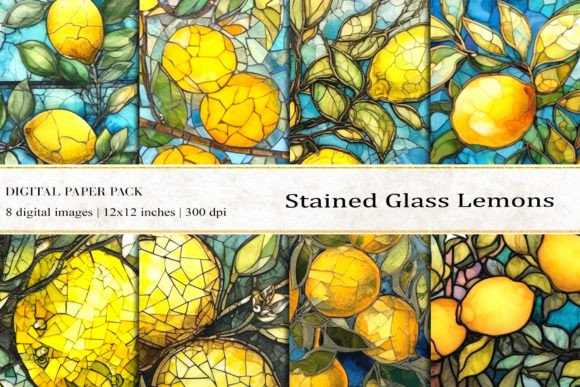 Lemon Stained Glass Digital Papers