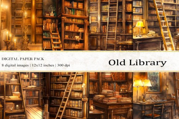 Old Library Digital Papers for Elegant Design