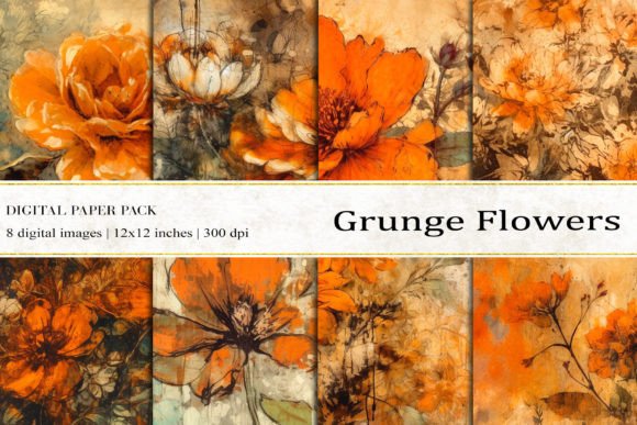 Orange Grunge Flowers Digital Papers: A Strategic Asset for Intentional Design