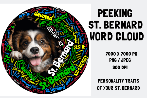 Peeking St. Bernard Word Cloud: A Visual Asset for Creative Projects
