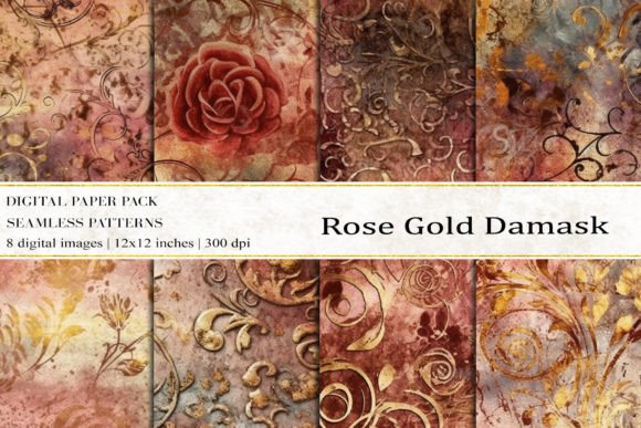 Rose Gold Damask Digital Papers for Premium Design