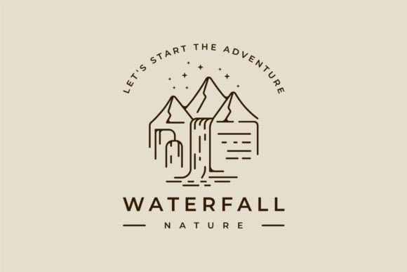 Waterfall Logo Line Art Vector Design for Nature Brands